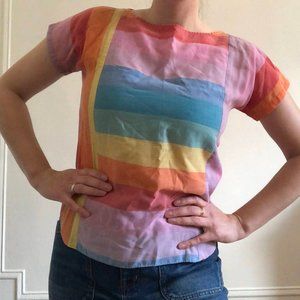 Vintage 80s Rainbow Blouse, handmade